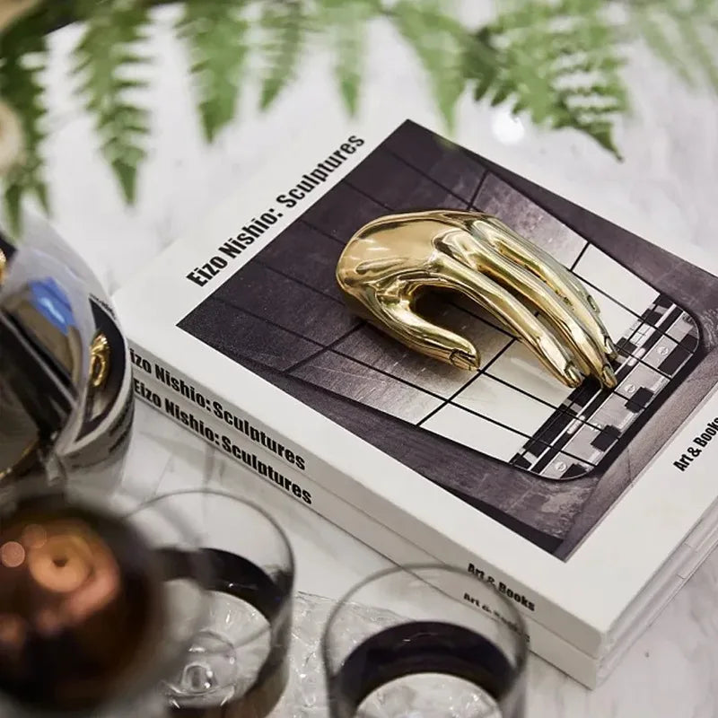 Afralia™ Abstract Golden Hands Resin Sculpture Figurine Home Decor Craft