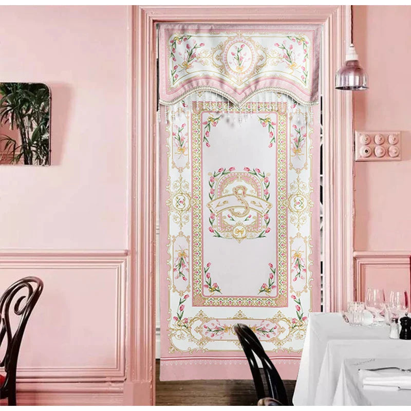 Afralia™ Pink Velvet Rococo Curtains with Crystal Tassels - Vintage Floral Print