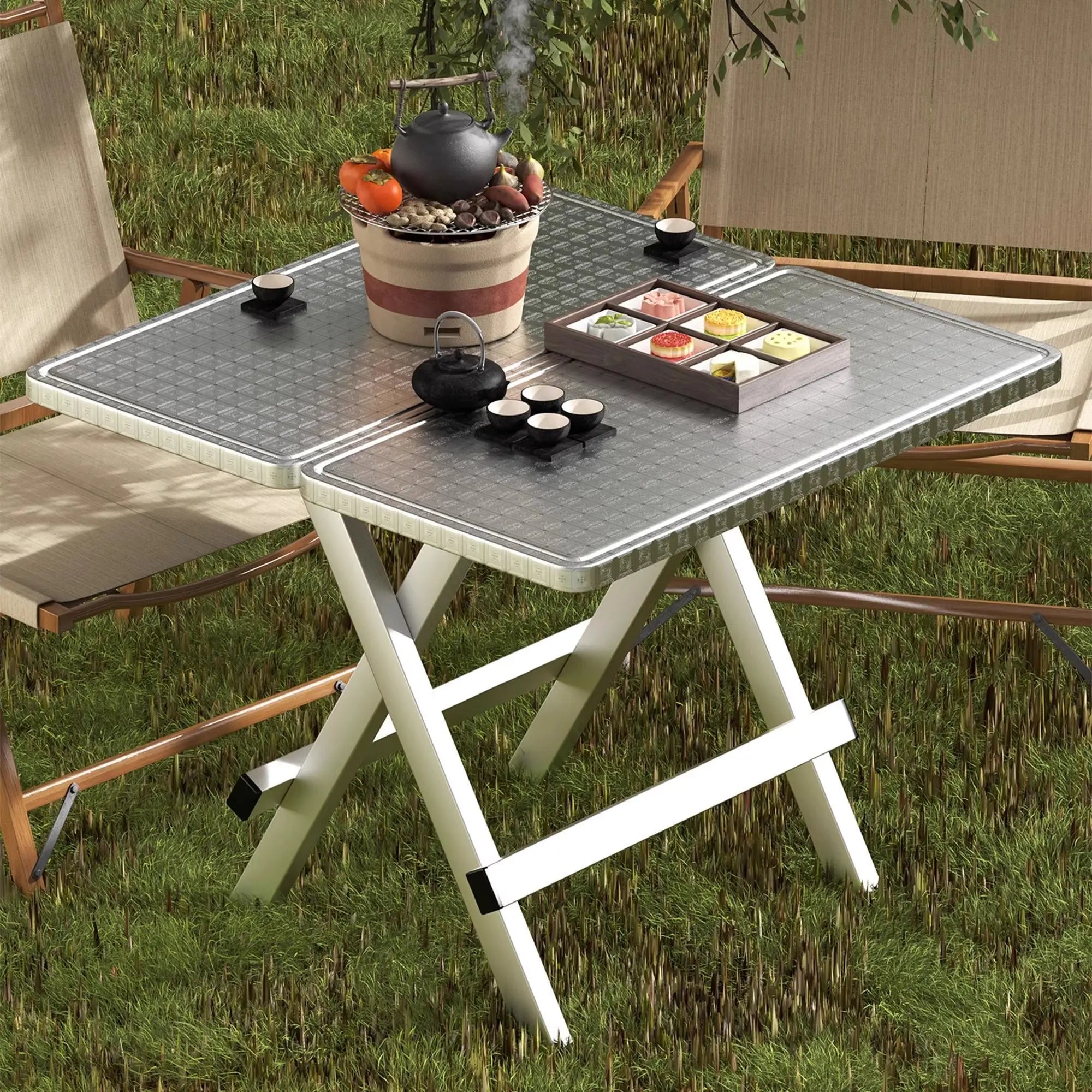 Afralia™ Portable Stainless Steel Square Table for Outdoor, Night Market, BBQ, and Home