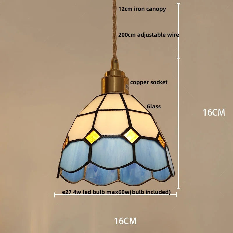 Afralia™ Peace Dove Tiffany Style Glass Pendant Lamp with LED, Copper Knob Switch