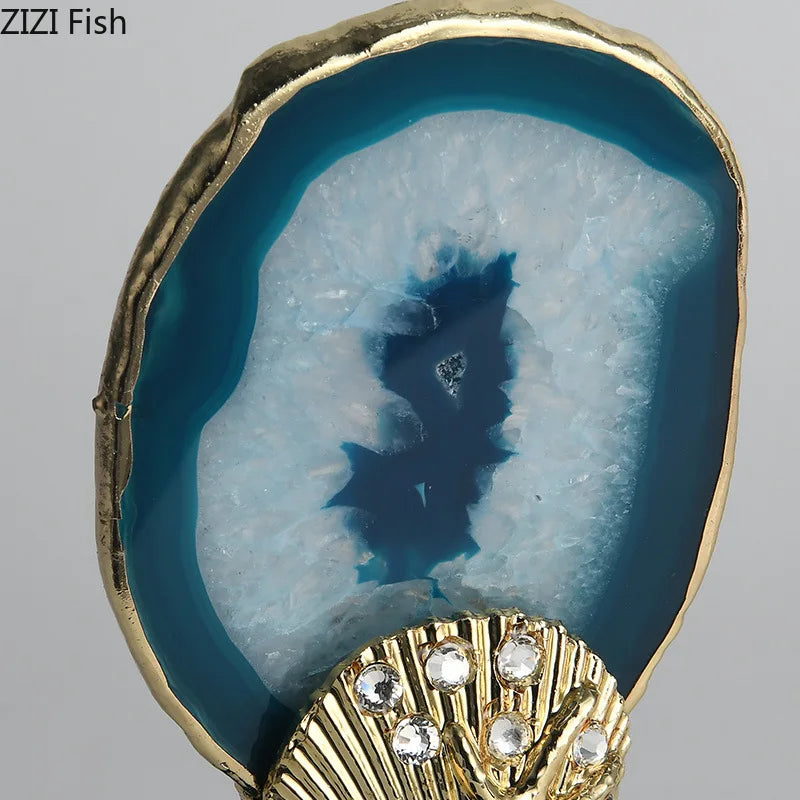 Blue Agate Stone Crystal Base Sculpture for Modern Aesthetic Decor by Afralia™