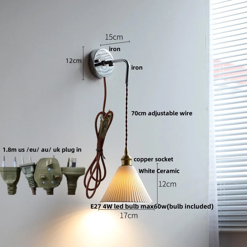 Afralia™ Ceramic LED Wall Light with Pull Chain Switch - Nordic Design