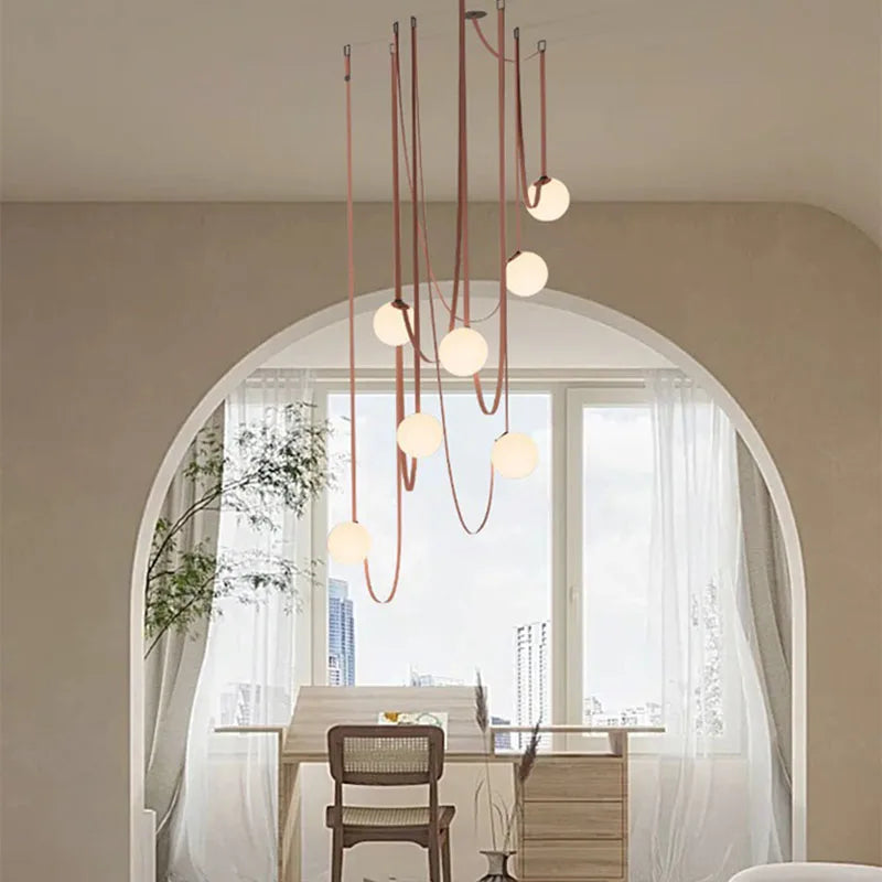 Afralia™ Modern Leather Chandelier LED Staircase Pendant Lamp for Hotel Living Room