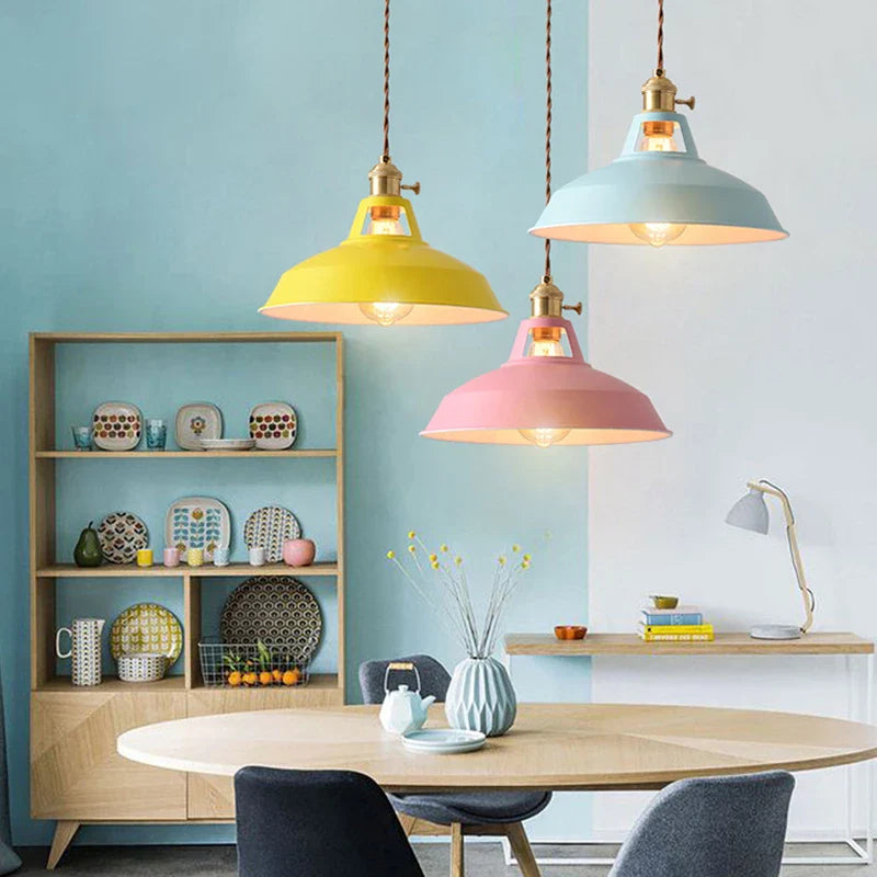 Afralia™ Vintage Pendant Ceiling Light for Home and Restaurant, Macaron Colors Hanging Lampshade