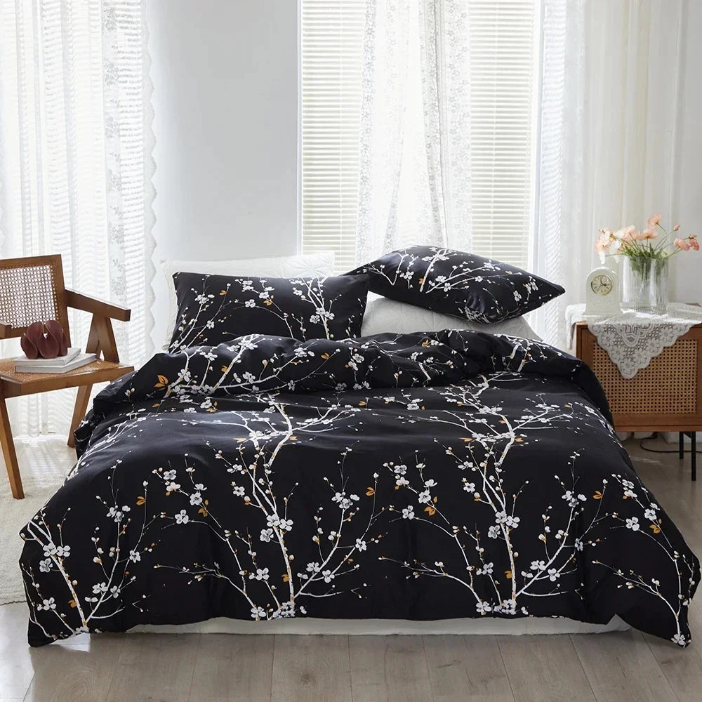 Afralia™ Plum Blossom Double Duvet Set: Soft Skin-Friendly Quilt Cover & Pillowcase