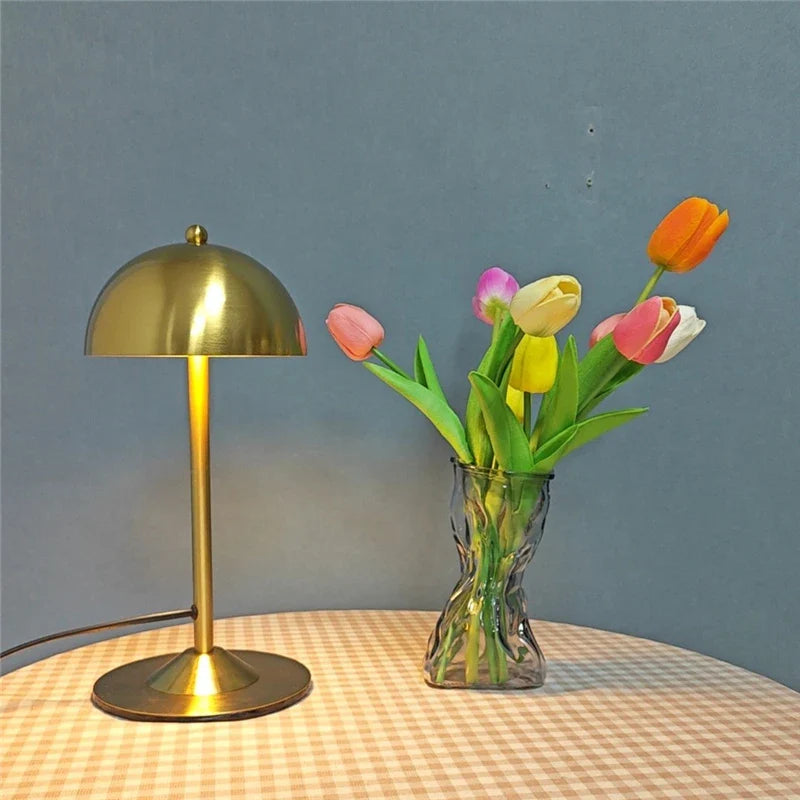 Afralia™ Modern Mushroom Shaped Golden Floor Lamp for Bedroom Study, LED Table Lamp