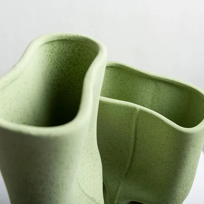 Afralia™ Green Hollow Ceramic Vase for Home Decor and Flower Arrangements