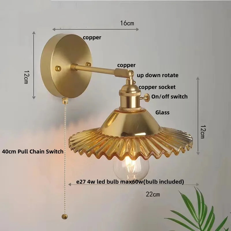 Afralia™ Nordic LED Wall Sconce Pull Chain Switch Stair Light Glass Lamparas