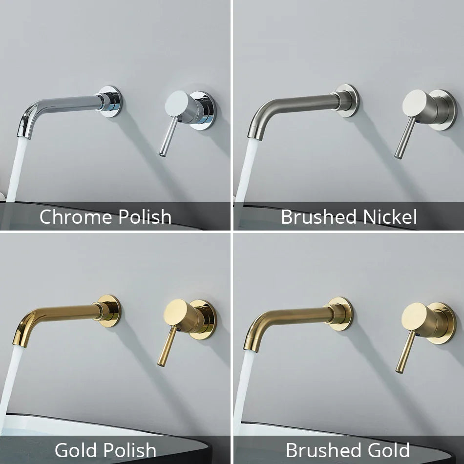 Afralia™ Wall Mounted Brushed Gold/Black Basin Faucet: Bathroom Sink Tap Hot/Cold Mixer