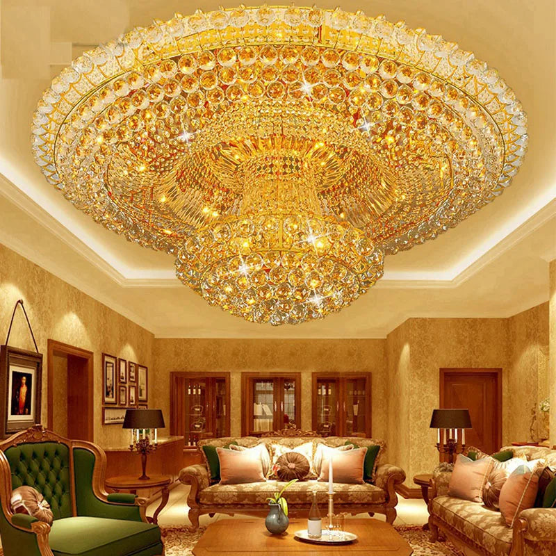 Afralia™ Golden Crystal Ceiling Chandelier for Elegant Hotel and Living Room Decor