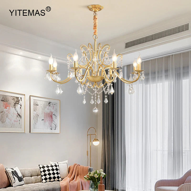 Afralia™ Gold Crystal Chandelier with Lamp Shade for Elegant Living Room, Bedroom, and Kitchen