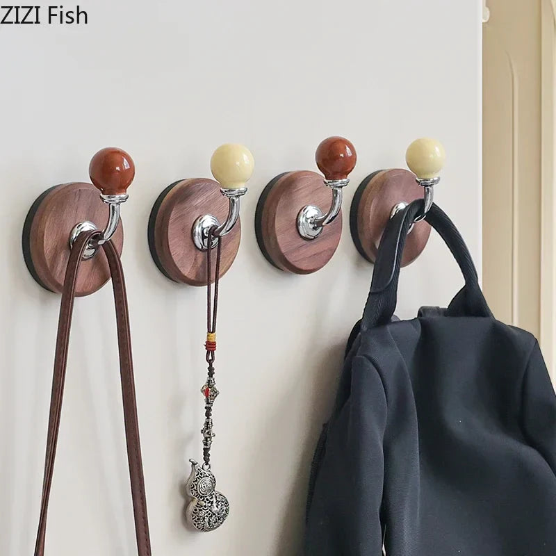 Afralia™ Walnut Wood Bending Hook Wall Storage Organizer