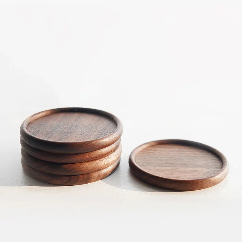 Afralia™ Walnut Wood Coaster Tea Coffee Cup Mat Set