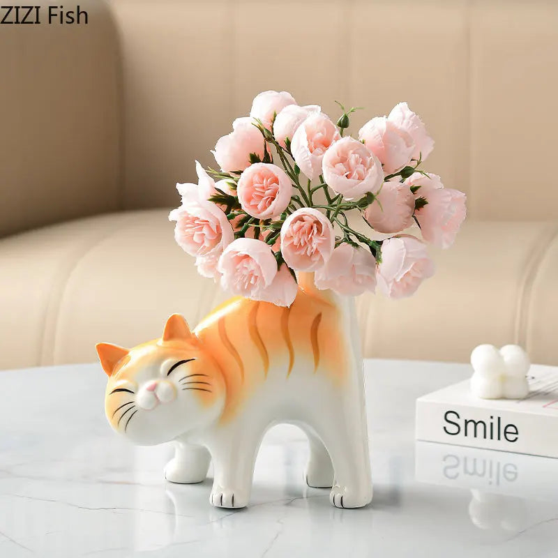 Siamese Kitten Ceramic Vase by Afralia™ - Table Decoration for Flowers