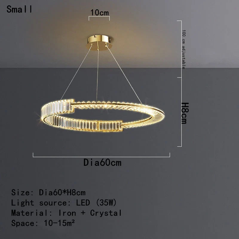 Afralia™ Round K9 Crystal LED Chandelier for Home Living Room Bedroom Kitchen Hotel - Iron Lustre