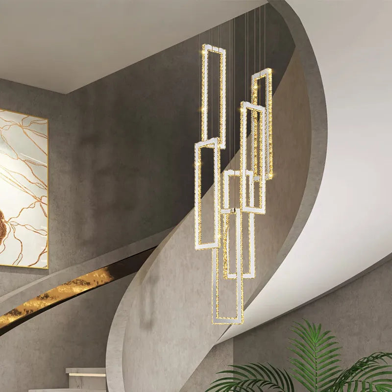 Afralia™ Modern Crystal LED Pendant Lights Steel Rectangle Hanging Lamp