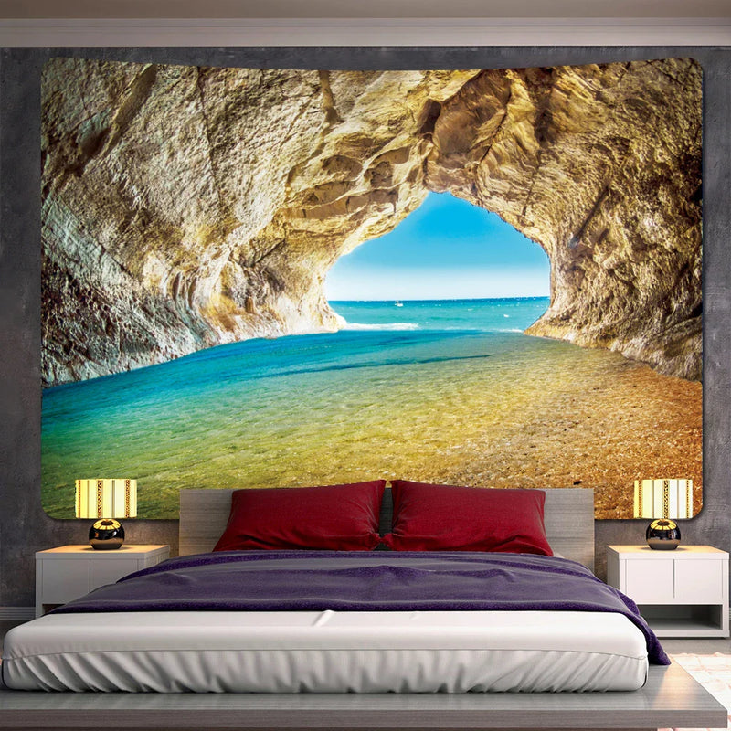 Afralia™ Seaside Cave Psychedelic Tapestry: Hippie Boho Tarot Wall Hanging for Home Decor