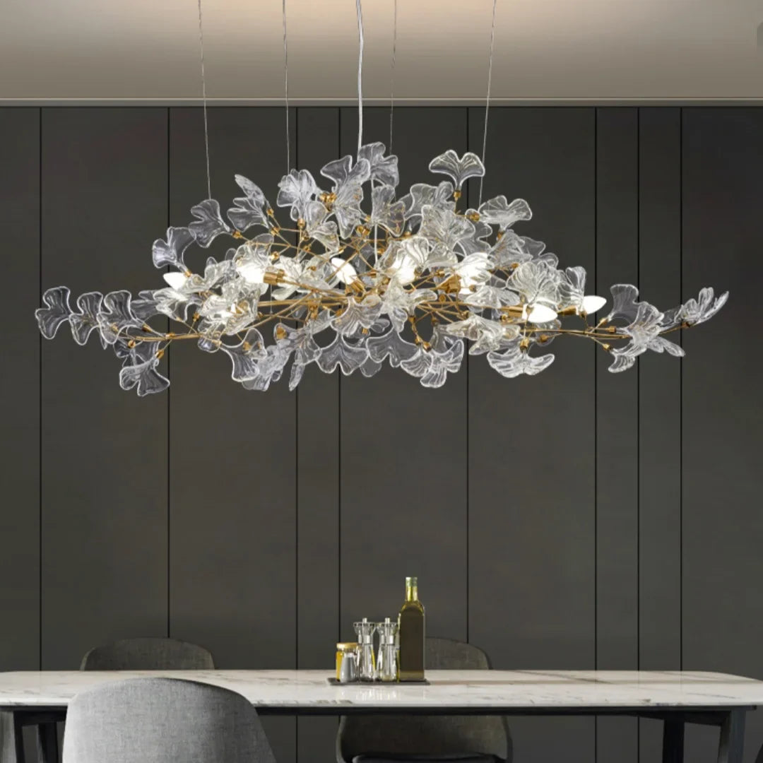 Afralia™ Gold Branch Ginkgo Leaf Chandelier for Dining Room Bedroom Living Room