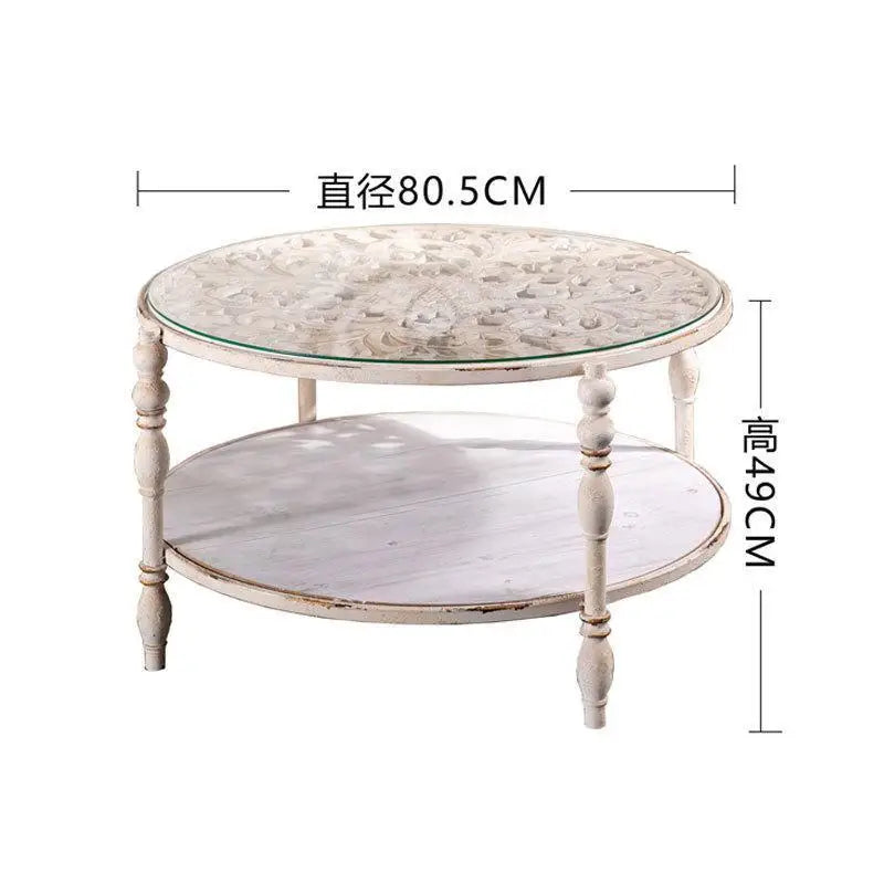 Afralia™ Vintage Wood Carved Small Coffee Table Art Round Creative Sofa Set