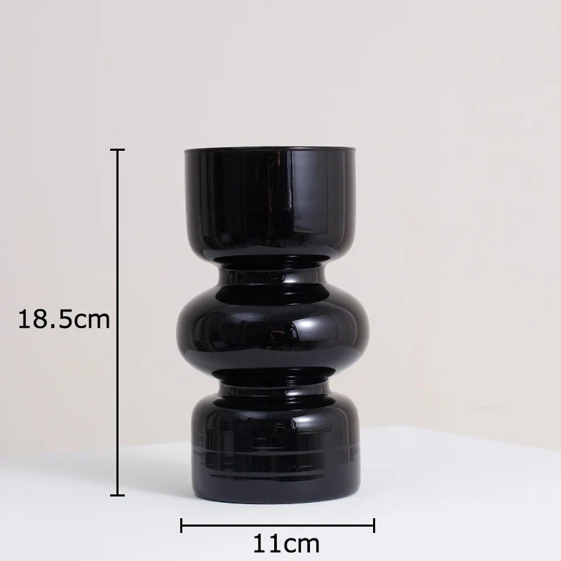 Afralia™ Black Glass Vase with Artificial Flowers for Minimalist Room Decor
