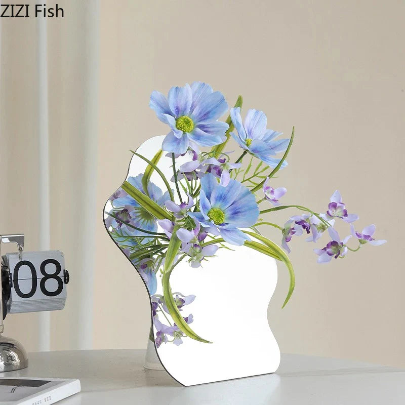 Afralia™ Modern Acrylic Mirror Vase with Artificial Flowers for Home Decor