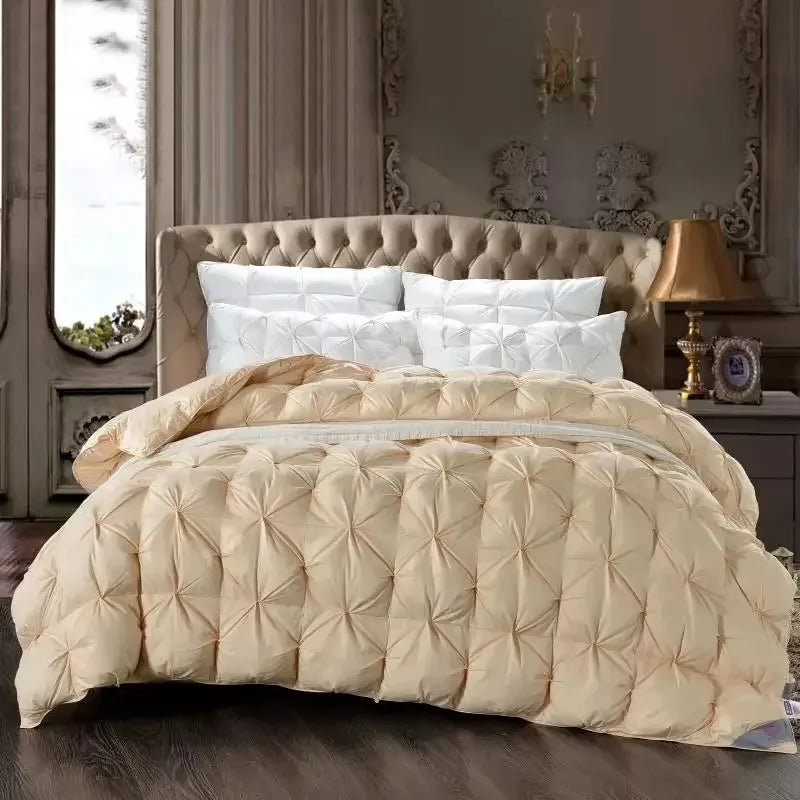 Afralia™ Luxury White Goose Down Quilt for Queen King Bed Warm Cozy Lightweight Comforter