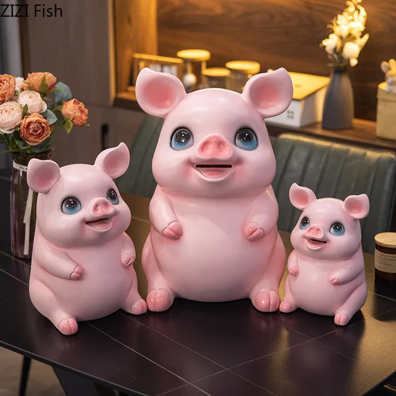 Afralia™ Cartoon Pig Child Savings Jar Piggy Bank Desk Decoration Resin Sculpture