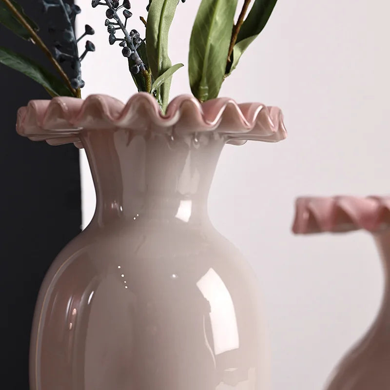 Afralia™ Pink Glass Vase Lace Flower Arrangement Hydroponics Terrarium Home Decor