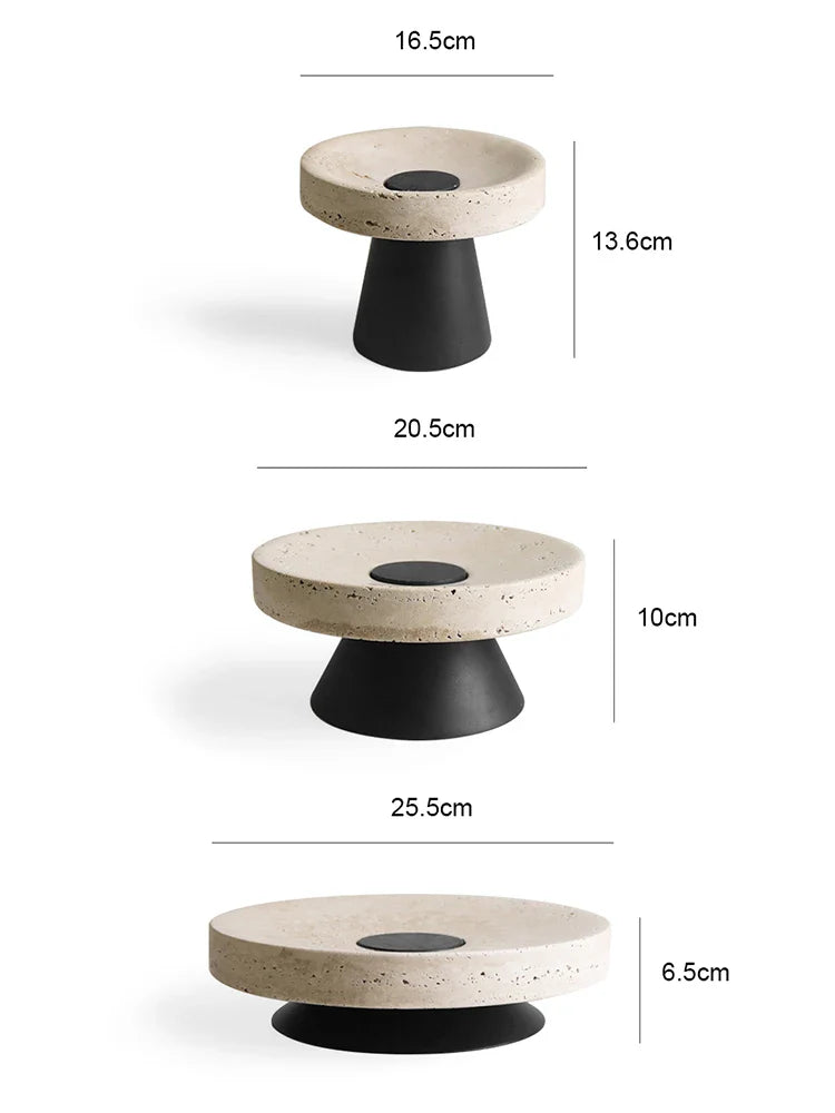 Afralia™ Luxury Travertine Fruit Tray & Marble Salad Bowl Set on Pedestal Stand
