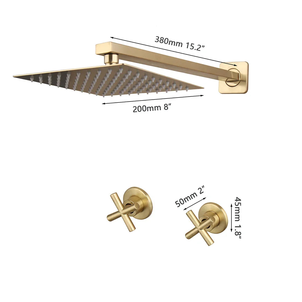 Afralia™ Brushed Gold Rainfall Shower Faucet Set with Dual Handles and Wall Mount