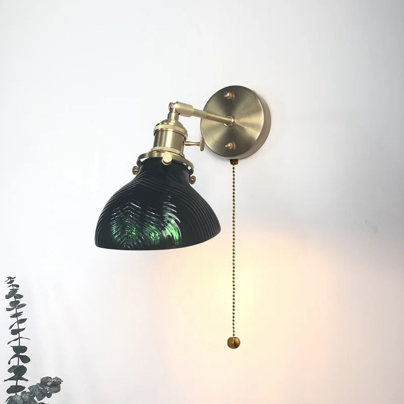 Afralia™ Green Glass Copper LED Wall Lamp Sconce Modern Nordic Design