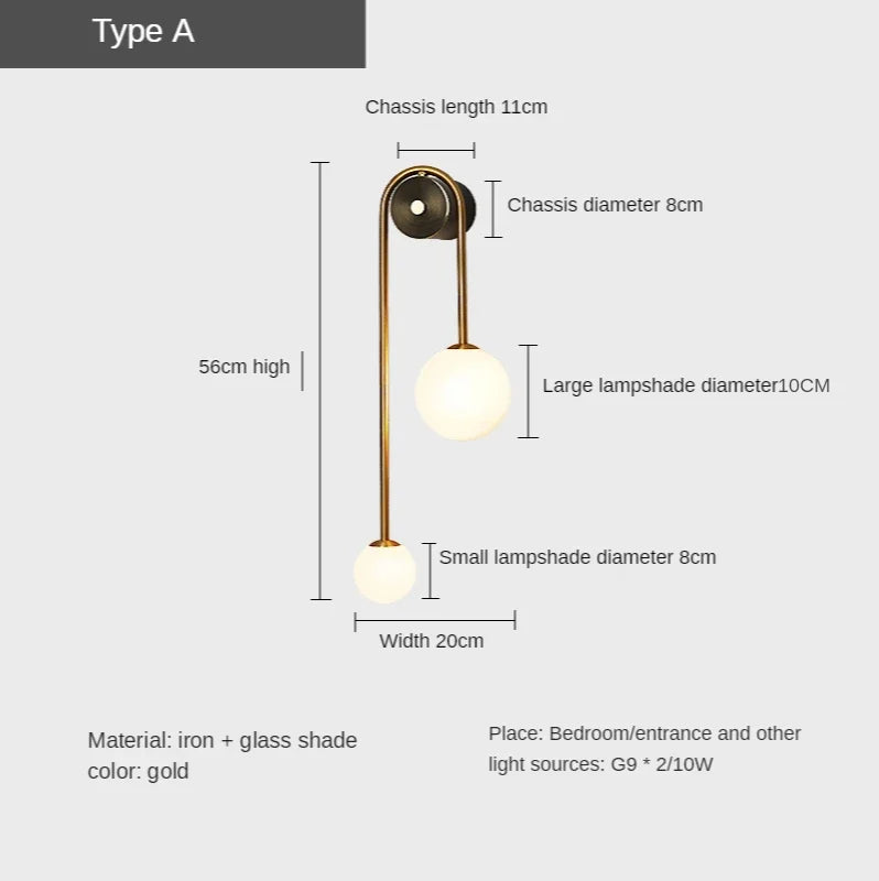 Afralia™ Glass Ball LED Wall Lamp: Modern Round Gold Iron Light for Bedroom, Living Room