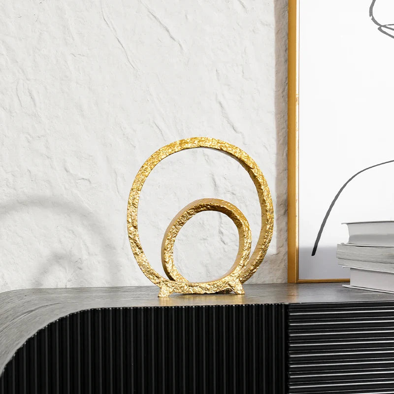 Afralia™ Golden Circle Hollowed-out Ornaments: Home Decor Figurines