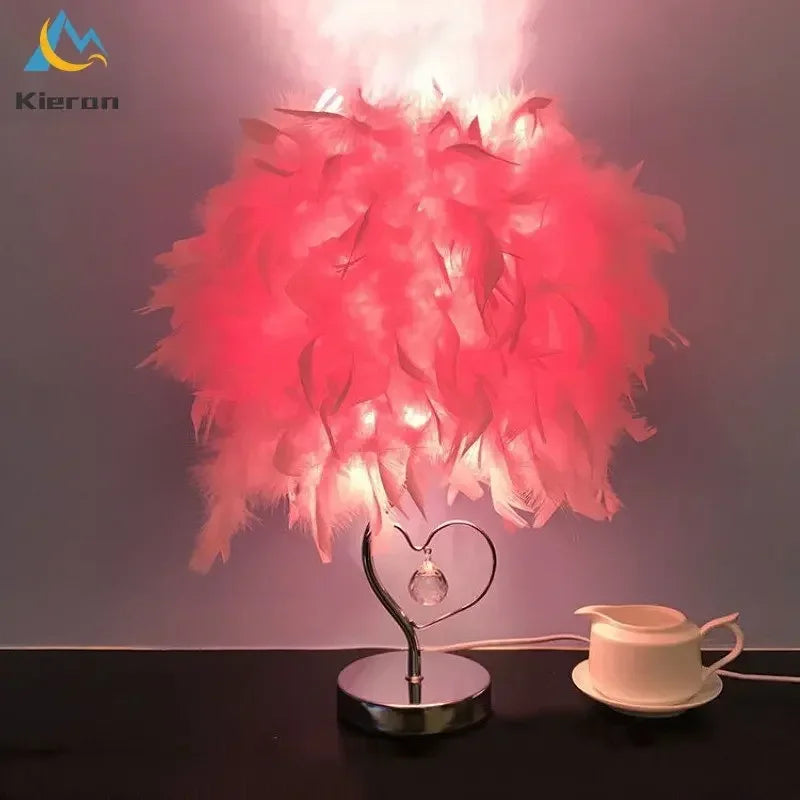 Afralia™ Crystal Feather LED Table Lamp for Bedroom, Study, & Living Room