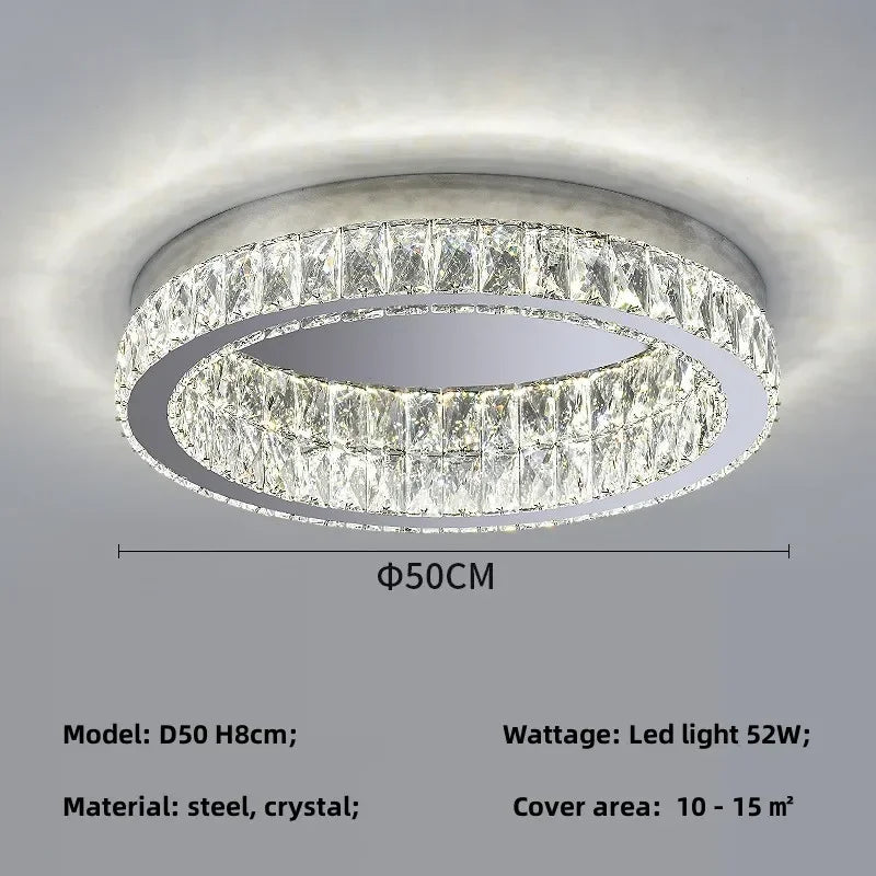 Afralia™ Crystal LED Ceiling Light Chrome Steel Chandelier - Dimmable Round Lamp