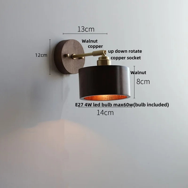 Afralia™ Walnut Wood LED Wall Sconce with Pull Chain Switch - Modern Nordic Copper Socket