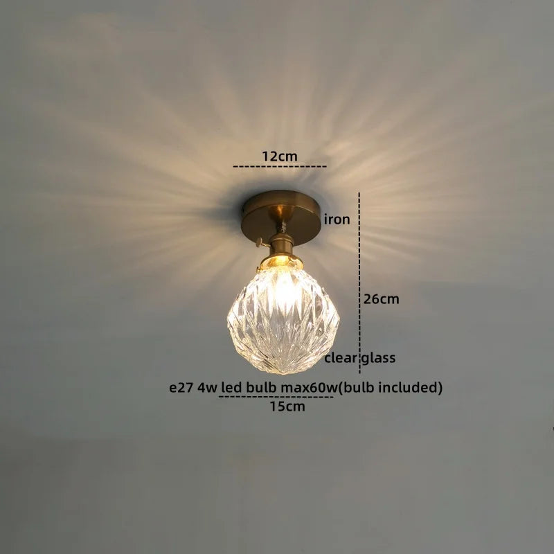Afralia™ Amber Glass LED Ceiling Lights Modern Home Lighting Copper Socket