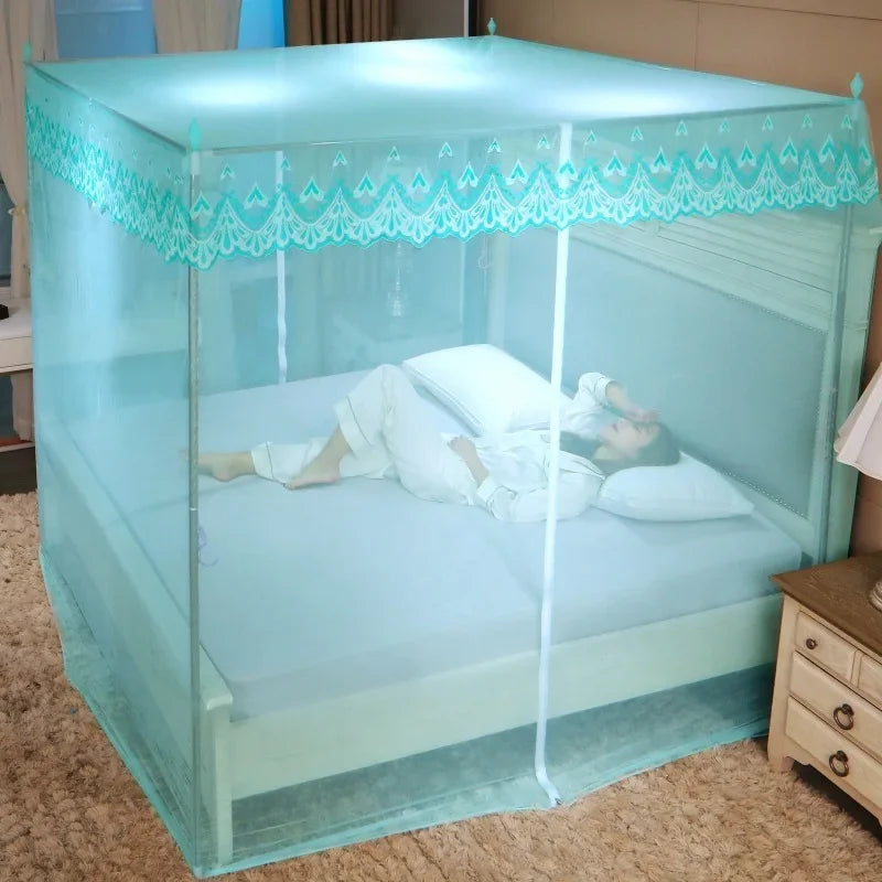 Afralia™ Zipper Lace Mosquito Net - Stainless Steel Bracket, Romantic Queen Bed Nets