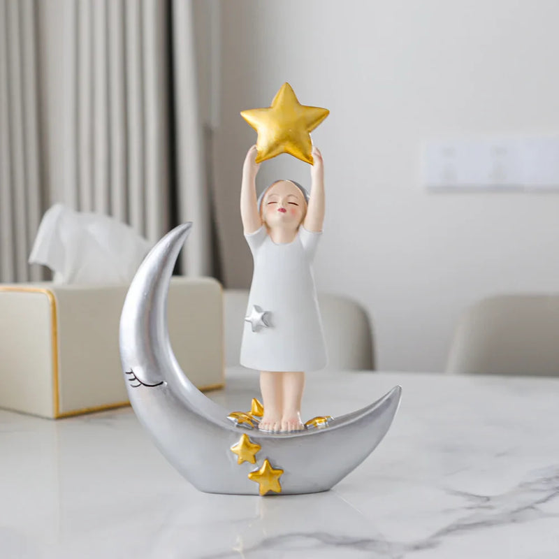 Nordic Moon Girl Figurine by Afralia™ - Elegant Kids' Gift & Home Decor Craft