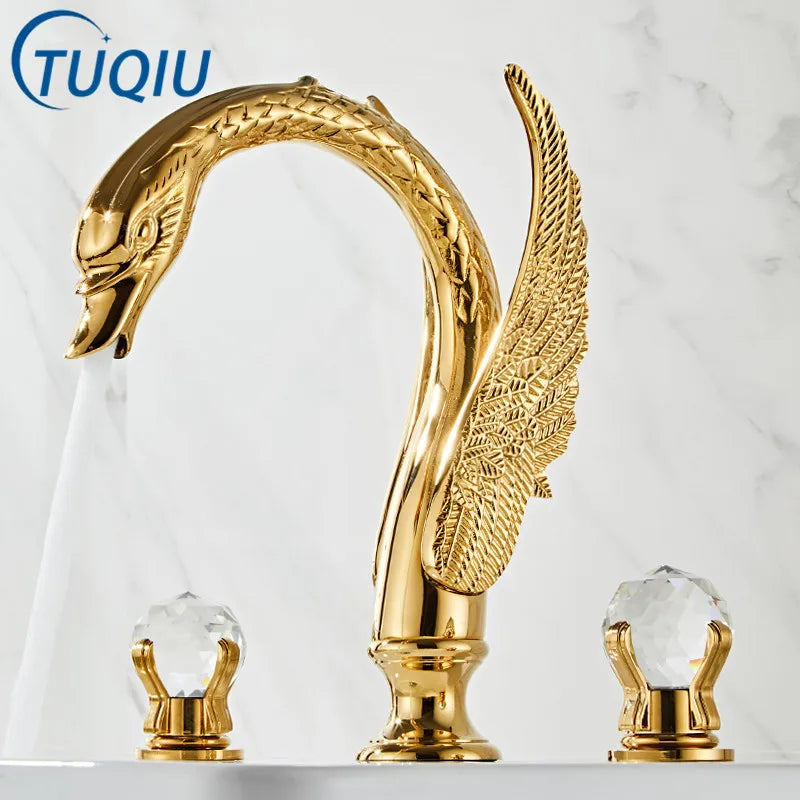 Afralia™ Swan Black Gold Bathroom Faucet Set