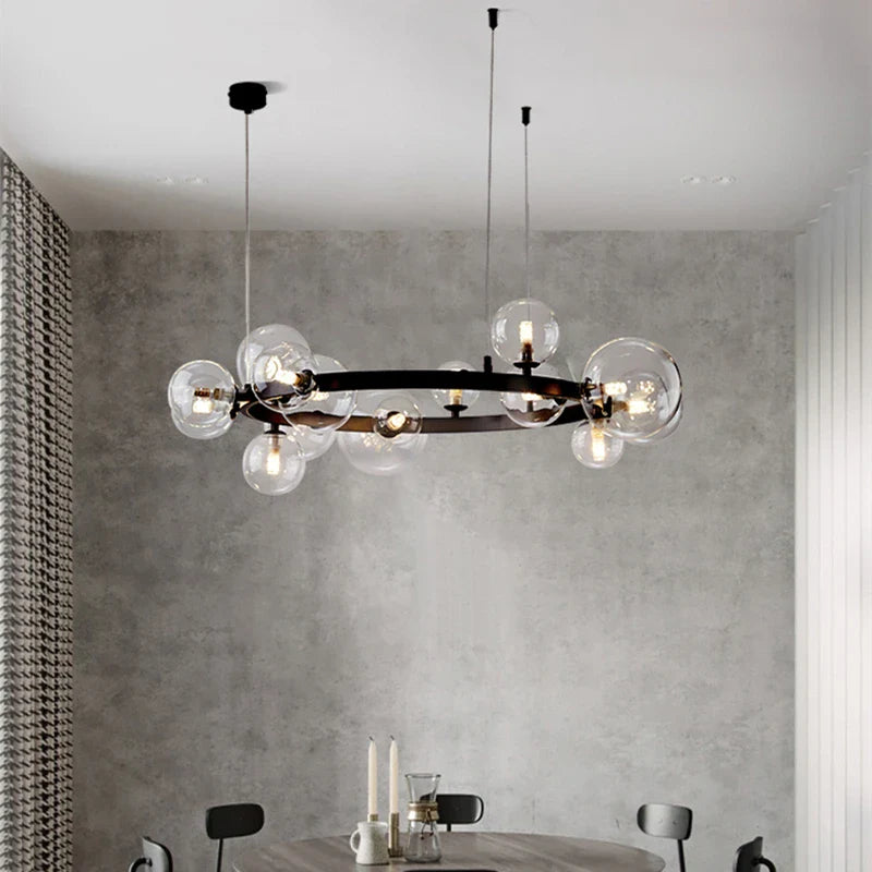 Afralia™ Modern Black LED Chandelier Pendant Light for Living Kitchen Dining Room