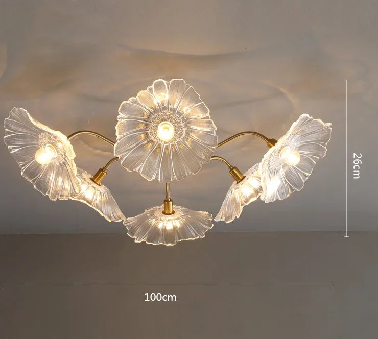 Afralia™ Lotus Leaf Glass Ceiling Chandelier with E14 Bulb