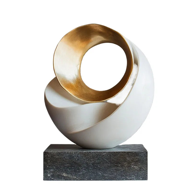 Afralia™ Golden Ring Abstract Resin Figurines, Home Decor, Geometric Design