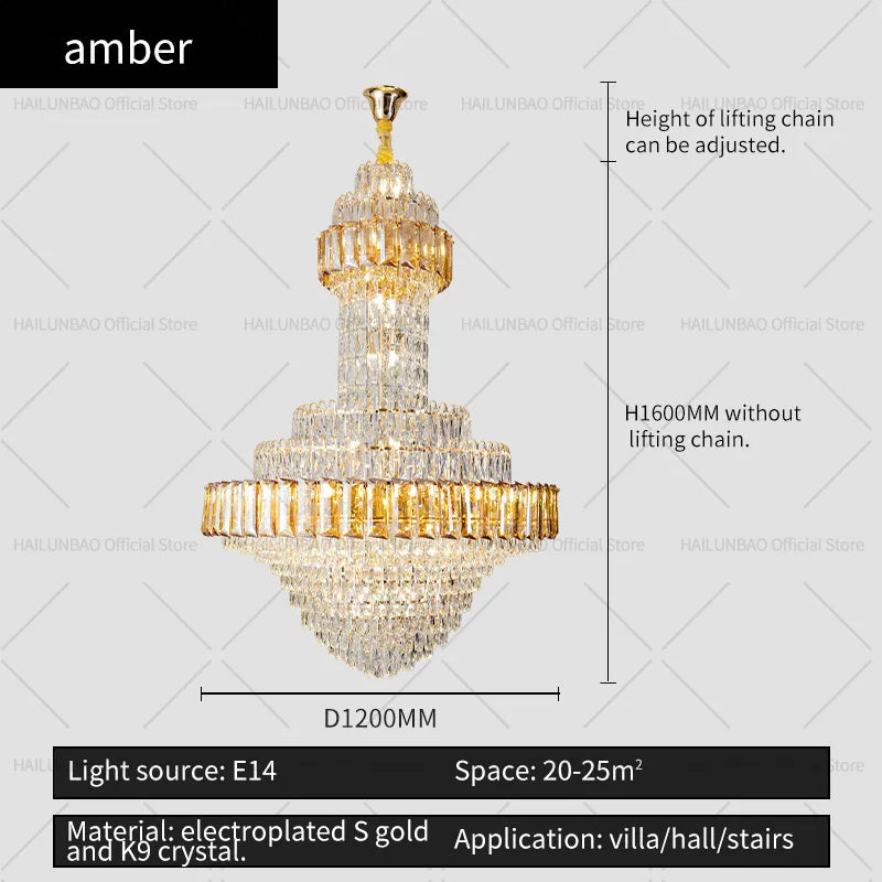 Afralia™ Round Villa Crystal Chandelier Modern Luxury Staircase Light Atmospheric Foyer Dining Room