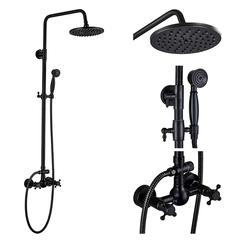 Afralia™ Black Bronze Rainfall Shower Faucet Set with 8" Head for Wall Mount