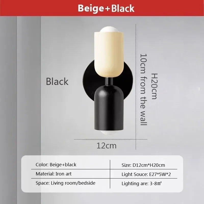 Afralia™ Macaron Cream 2Head LED Wall Lamp - Black Bedside Sconce for Home Decor