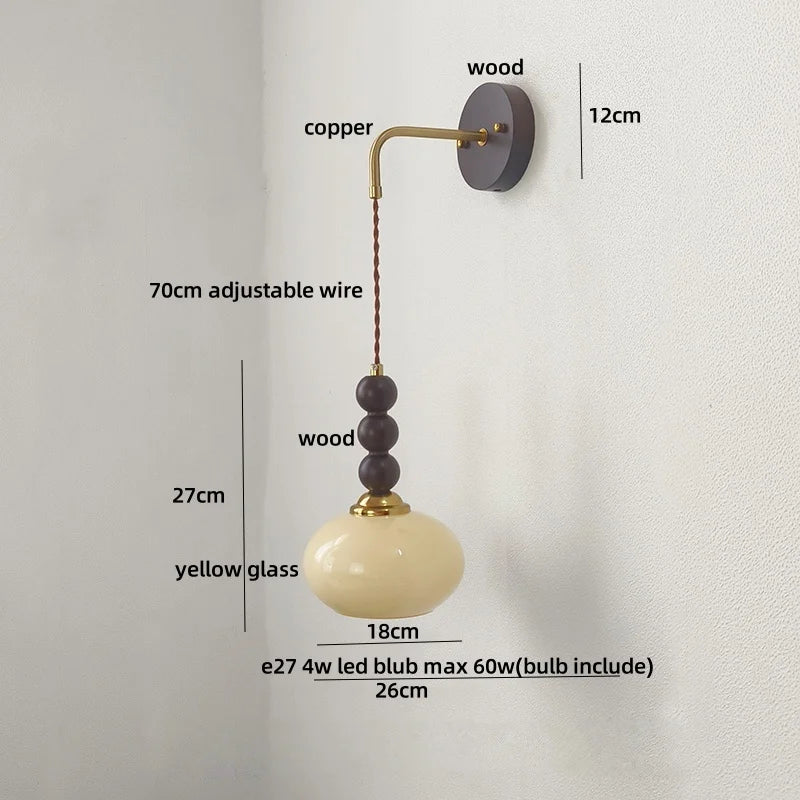 Afralia™ Wood Glass Globe LED Wall Light Fixture Modern Nordic Bathroom Mirror Light