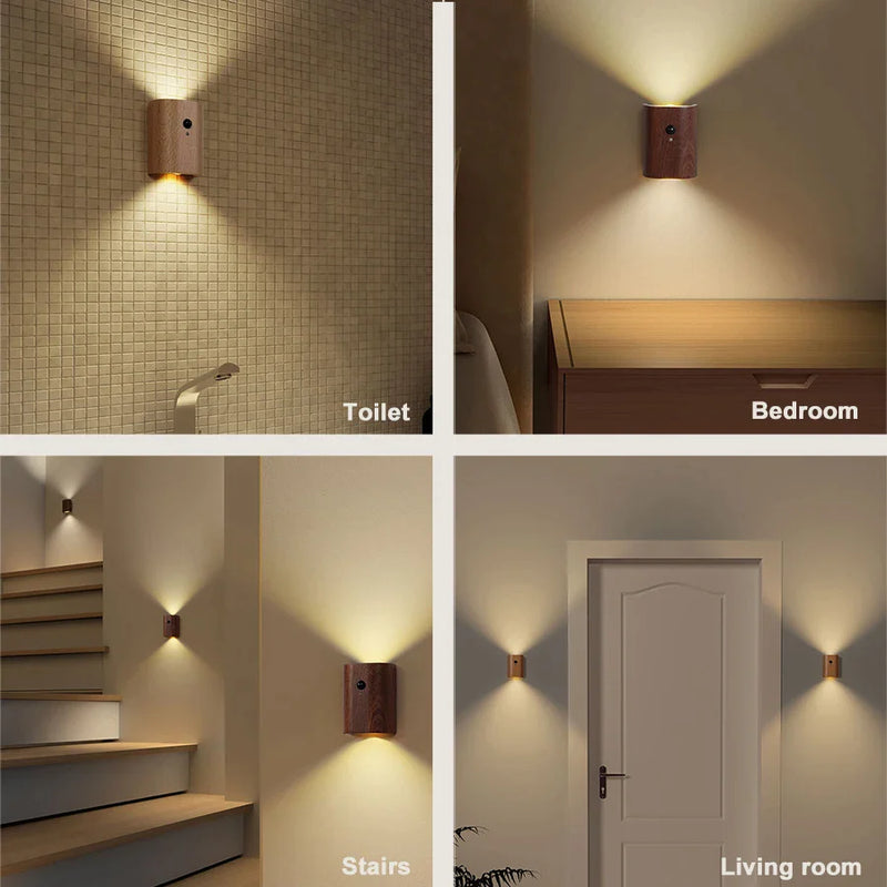 Afralia™ Wooden LED Motion Sensor Wall Lamp for Bedroom, Kitchen, Corridor Lighting