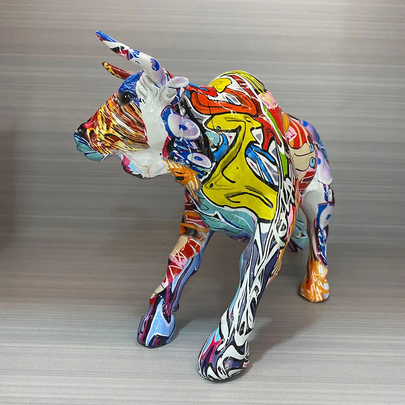 Afralia™ Resin Bull Statue: Decorative Graffiti Home & Office Decoration, Birthday Gift