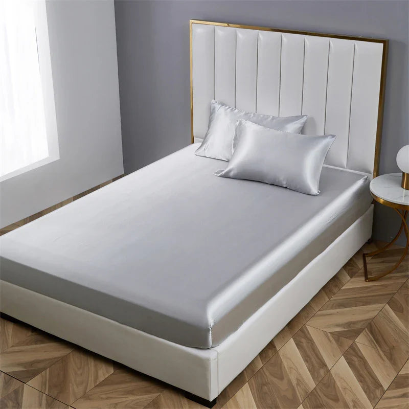 Afralia™ Satin Queen/King Size Fitted Bed Sheet Set Luxurious Soft Silky Elastic Bedsheet
